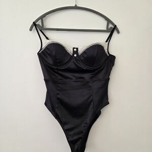 Chic Black Bodysuit with Lace Accents